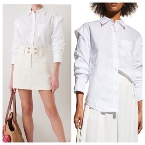 Derek Lam 10 Crosby Corporate Smart Crisp White Marley Ruched Sleeve Shirt 2